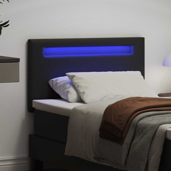 vidaXL T&ecirc;te de lit LED Noir 90 cm Cuir synth&eacute;tique