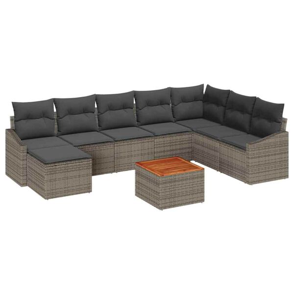 vidaXL Ensemble de canap&eacute; de jardin avec coussin 9 pcs Gris Poly rotin