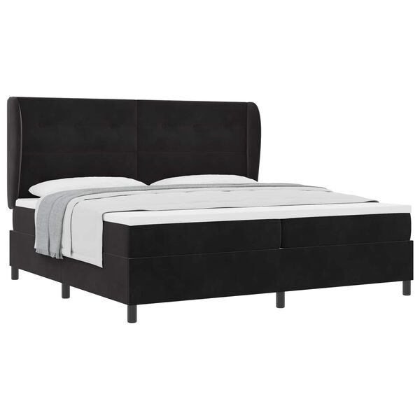 vidaXL Lit &agrave; ressorts avec matelas Noir 200 x 200 cm Polyester