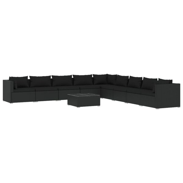 vidaXL Salon de jardin 10 pcs avec coussins R&eacute;sine tress&eacute;e Noir