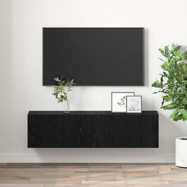 vidaXL Ensemble meuble TV 2 pcs Noir 60 x 30 x 30 cm Bois d'ingénierie