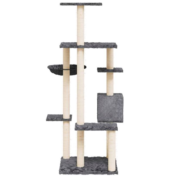 vidaXL Arbre &agrave; chat avec griffoirs en sisal Gris fonc&eacute; 142 cm