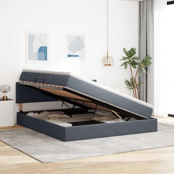 vidaXL Lit de Rangement avec matelas Gris fonc&eacute; 160 x 200 cm Velours