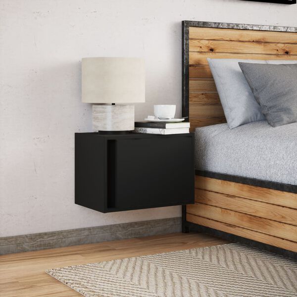 vidaXL Table de chevet murale avec lumières LED noir