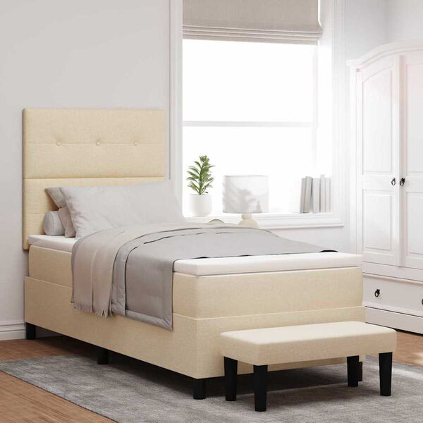 vidaXL Lit &agrave; ressorts avec t&ecirc;te de lit Cr&egrave;me 100 x 200 cm tissu