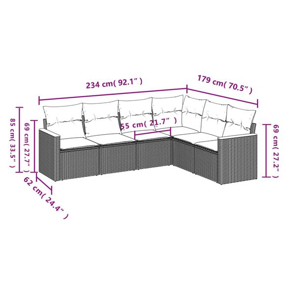vidaXL Salon de jardin 6 pcs avec coussins gris r&eacute;sine tress&eacute;e