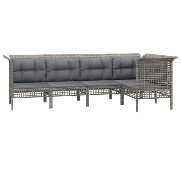 vidaXL Salon de jardin 5 pcs avec coussins Gris R&eacute;sine tress&eacute;e