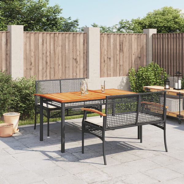 vidaXL Ensemble &agrave; manger de jardin avec coussins 3 pcs Noir