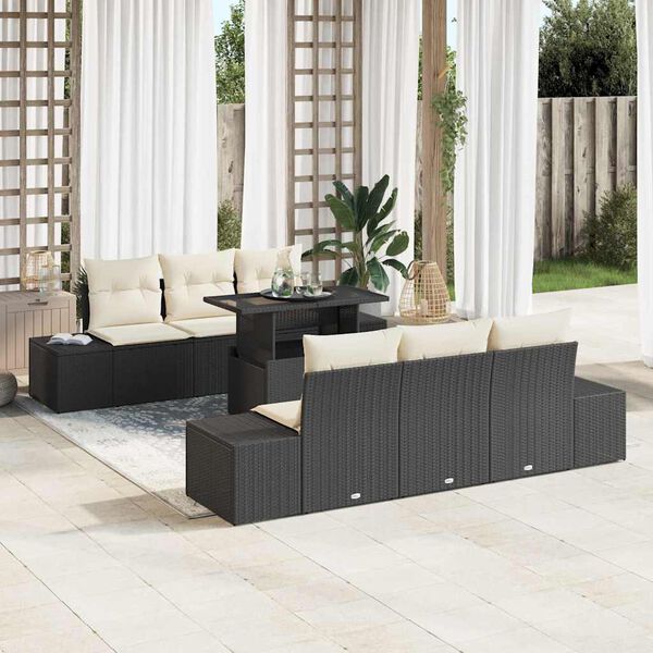 vidaXL Ensemble de canap&eacute; de jardin avec coussin 7 pcs Noir et Cr&egrave;me