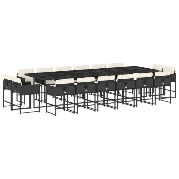 vidaXL Ensemble &agrave; manger de jardin 17 pcs coussins noir r&eacute;sine tress&eacute;e