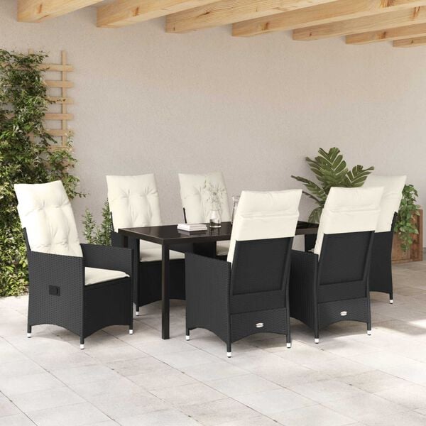 vidaXL Ensemble de salle à manger pour jardin 7 pcs Noir polyrotin