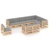 vidaXL Salon de jardin 10 pcs avec coussins Bois de pin massif