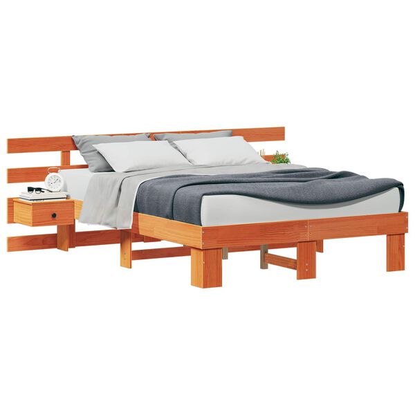 vidaXL Cadre de lit avec t&ecirc;te de lit Marron 140 x 190 cm Pin massif