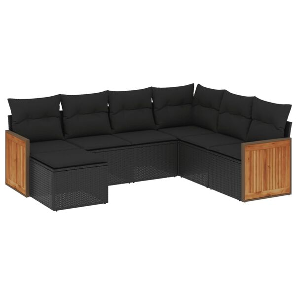 vidaXL Salon de jardin 7 pcs avec coussins noir r&eacute;sine tress&eacute;e