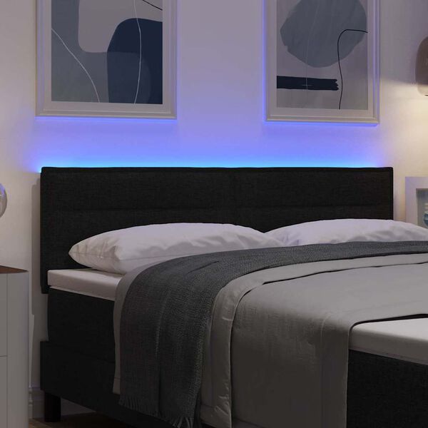 vidaXL T&ecirc;te de lit LED avec des lumi&egrave;res &agrave; LED Noir 144 cm Polyester