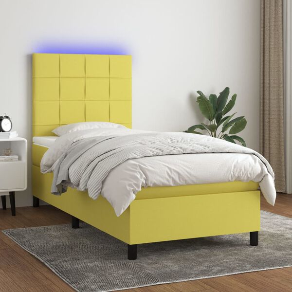 vidaXL Sommier &agrave; lattes de lit avec matelas et LED Vert 90x190cm Tissu