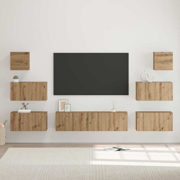 vidaXL Ensemble meuble TV 8 pcs Ch&ecirc;ne artisanal Bois d'ing&eacute;nierie