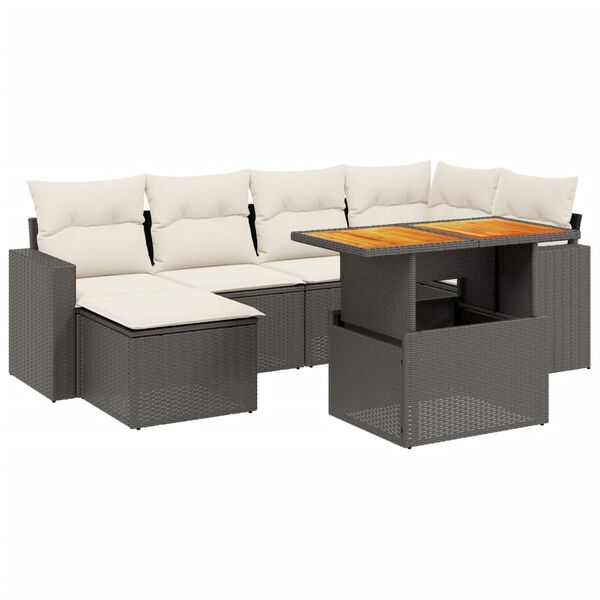 vidaXL Salon de jardin 7 pcs avec coussins noir r&eacute;sine tress&eacute;e