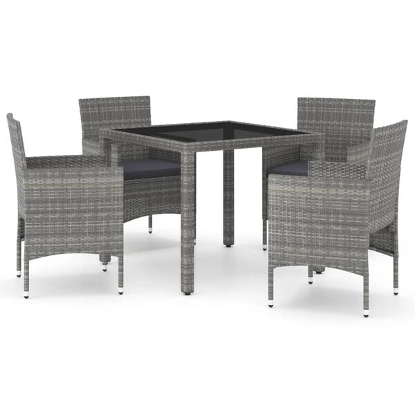 vidaXL Ensemble &agrave; manger de jardin 5pcs R&eacute;sine tress&eacute;e et verre tremp&eacute;