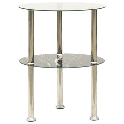 vidaXL Table d'appoint 2 niveaux Transparent et noir 38cm Verre trempé