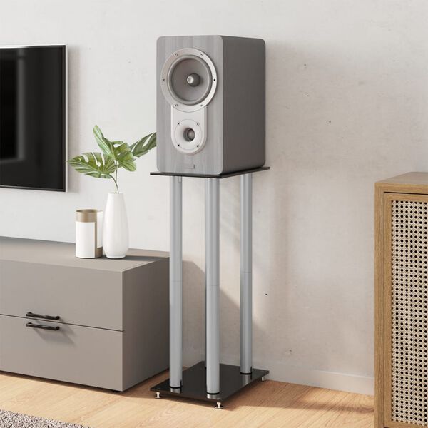 vidaXL Supports de haut-parleurs 2 pcs noir et argent&eacute; 4 piliers
