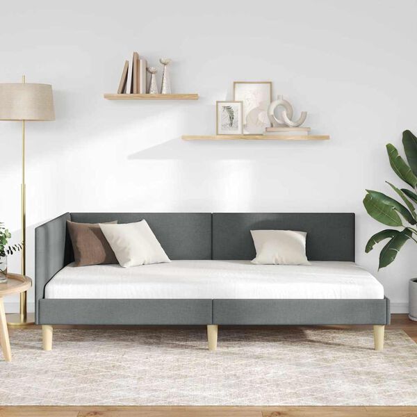 vidaXL Cadre de lit d'angle avec t&ecirc;te de lit Gris fonc&eacute; 90 cm x 200 cm