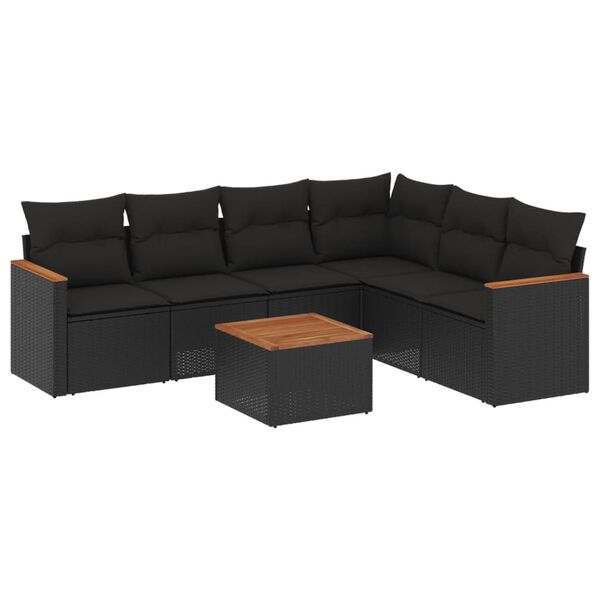vidaXL Salon de jardin 7 pcs avec coussins noir r&eacute;sine tress&eacute;e