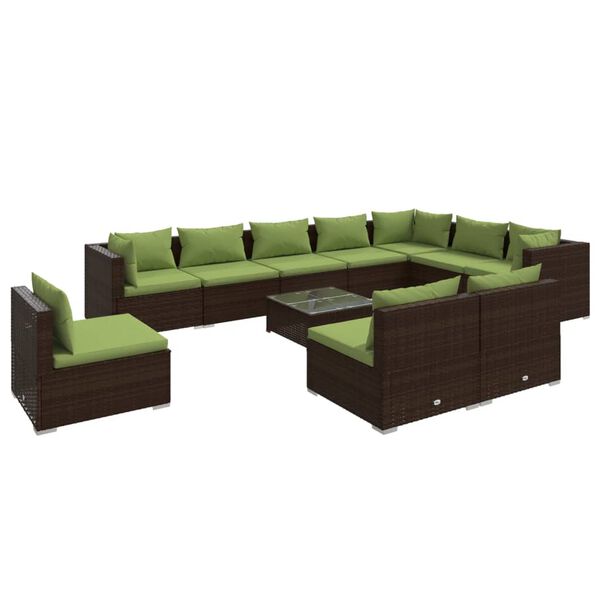vidaXL Salon de jardin 11 pcs avec coussins R&eacute;sine tress&eacute;e Marron