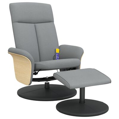 vidaXL Fauteuil inclinable de massage et repose-pied gris clair tissu