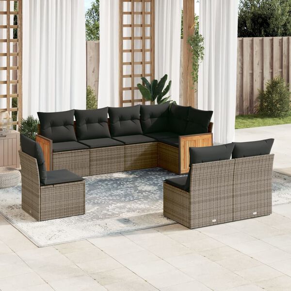 vidaXL Salon de jardin 8 pcs avec coussins gris r&eacute;sine tress&eacute;e