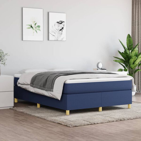 vidaXL Cadre de lit &agrave; ressorts bleu 140x200 cm tissu