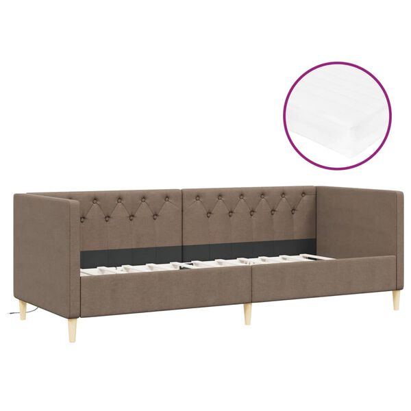 vidaXL Lit avec matelas et USB Taupe Tissu 90x200 cm