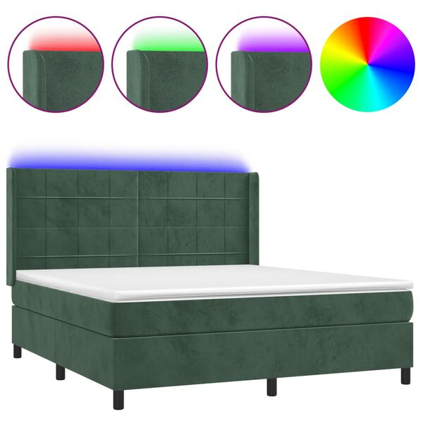 vidaXL Sommier &agrave; lattes de lit matelas et LED Vert fonc&eacute; 160x200 cm