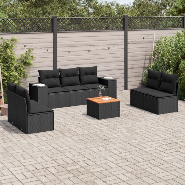 vidaXL Salon de jardin 8 pcs avec coussins noir r&eacute;sine tress&eacute;e
