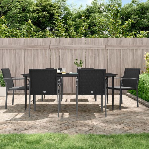 vidaXL Ensemble &agrave; manger de jardin 7 pcs coussins r&eacute;sine tress&eacute;e acier