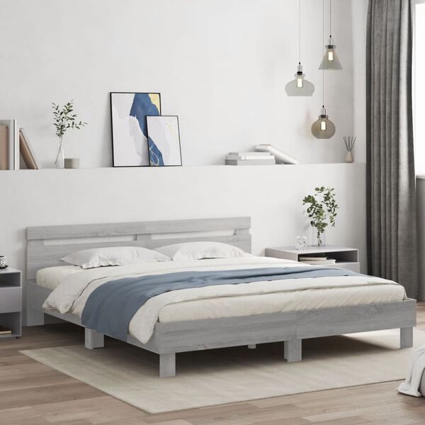 vidaXL Cadre de lit avec LED sans matelas sonoma gris 200x200 cm