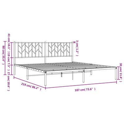 vidaXL Cadre de lit métal sans matelas avec tête de lit noir 183x213cm