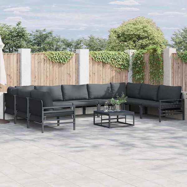 vidaXL Ensemble de canap&eacute; de jardin avec coussin 9 pcs Noir Acier