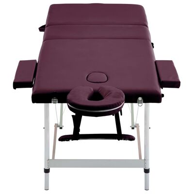 vidaXL Table de massage pliable 3 zones Aluminium Violet vin
