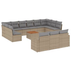 vidaXL Salon de jardin et coussins 14 pcs m&eacute;lange beige r&eacute;sine tress&eacute;e