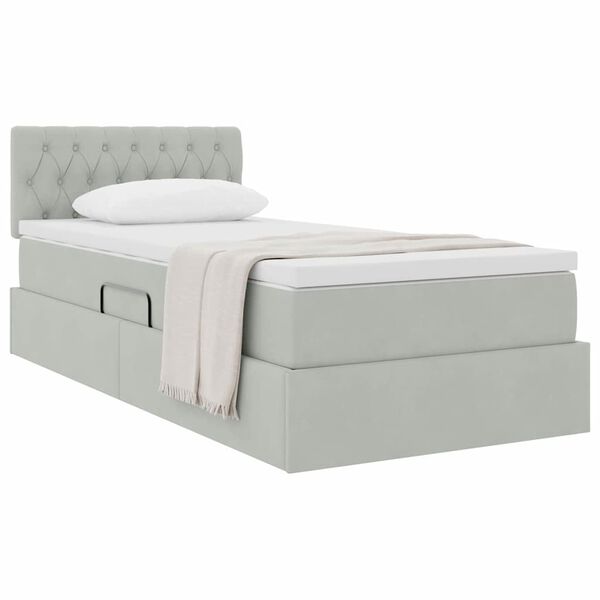 vidaXL Lit de Rangement avec matelas Gris clair 90 x 190 cm Velours