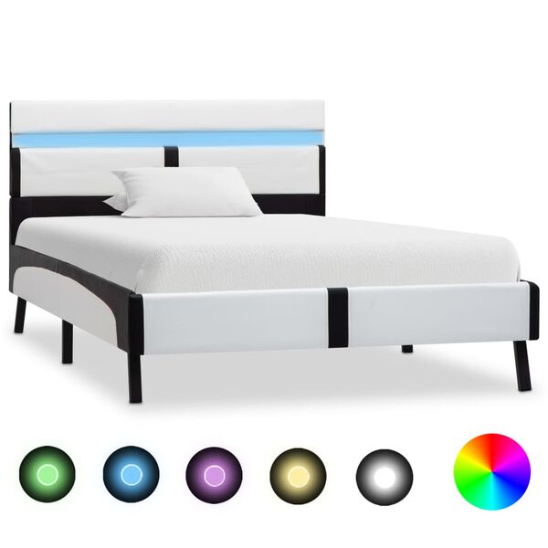 vidaXL Cadre de lit avec LED sans matelas blanc et noir 90x200 cm