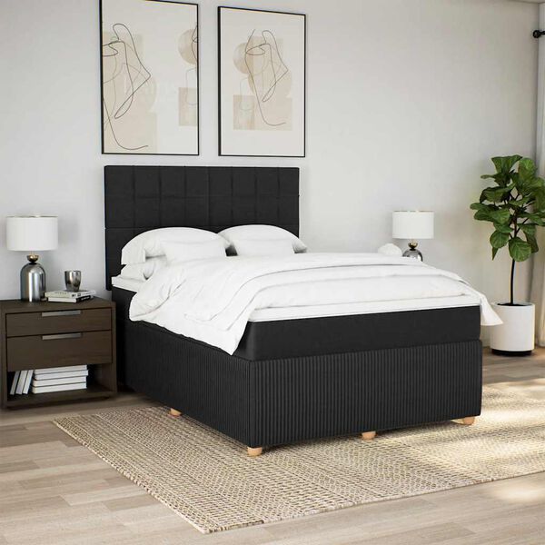 vidaXL Sommier &agrave; lattes de lit avec matelas Noir 160x200 cm Tissu