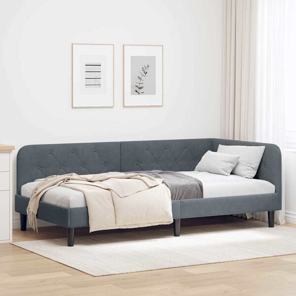 vidaXL Cadre de lit d'angle Gris foncé 100 x 200 cm Velours