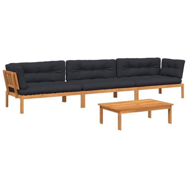 vidaXL Salon palette de jardin avec coussins 4pcs bois d'acacia massif