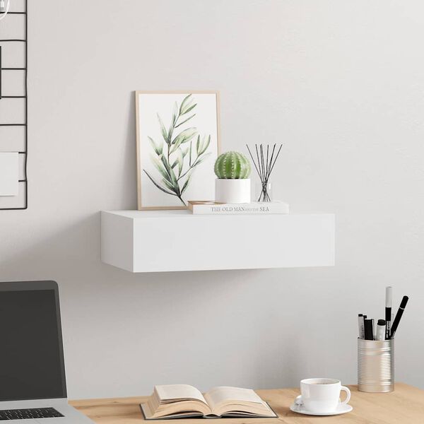 vidaXL &Eacute;tag&egrave;re &agrave; tiroir murale Blanc 40x23,5x10 cm MDF