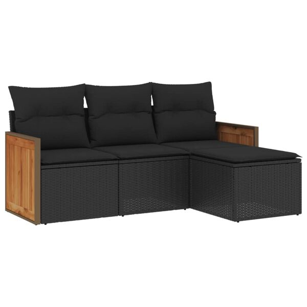 vidaXL Salon de jardin 4 pcs avec coussins noir r&eacute;sine tress&eacute;e
