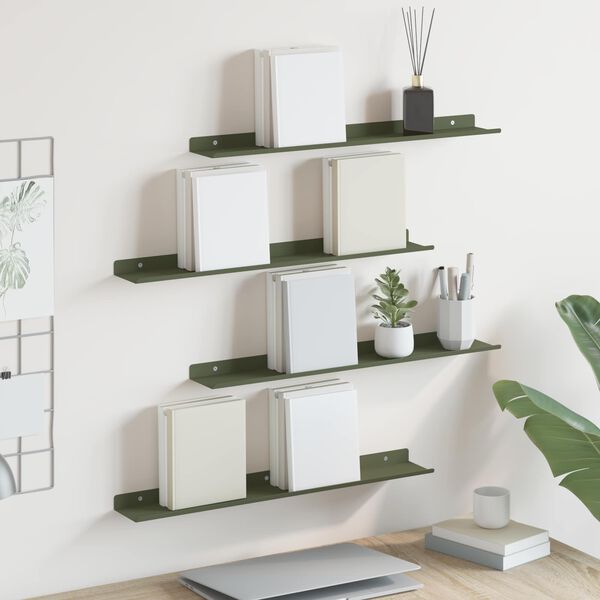 vidaXL &Eacute;tag&egrave;re flottante 4 pcs Vert olive 60 x 9 x 2,5 cm Acier