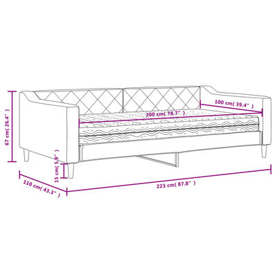 vidaXL Lit de jour avec matelas crème 100x200 cm tissu