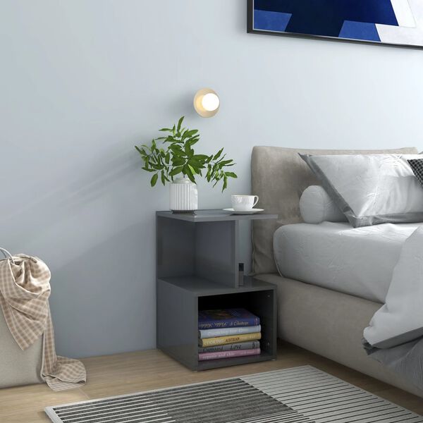 vidaXL Tables de chevet 2 pcs Gris brillant 35x35x55cm bois ing&eacute;nierie